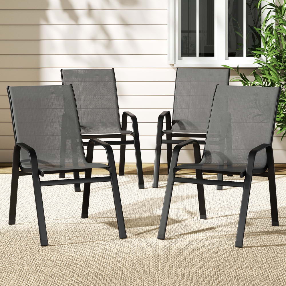 4PC Outdoor Dining Chairs Stackable Lounge Chair Patio Furniture Black - Furniture > Outdoor > Outdoor Chairs - Rivercity House & Home Co. (ABN 18 642 972 209) - Affordable Modern Furniture Australia
