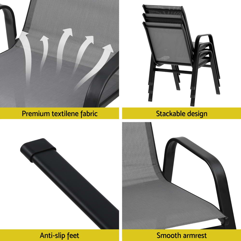 4PC Outdoor Dining Chairs Stackable Lounge Chair Patio Furniture Black - Furniture > Outdoor > Outdoor Chairs - Rivercity House & Home Co. (ABN 18 642 972 209) - Affordable Modern Furniture Australia