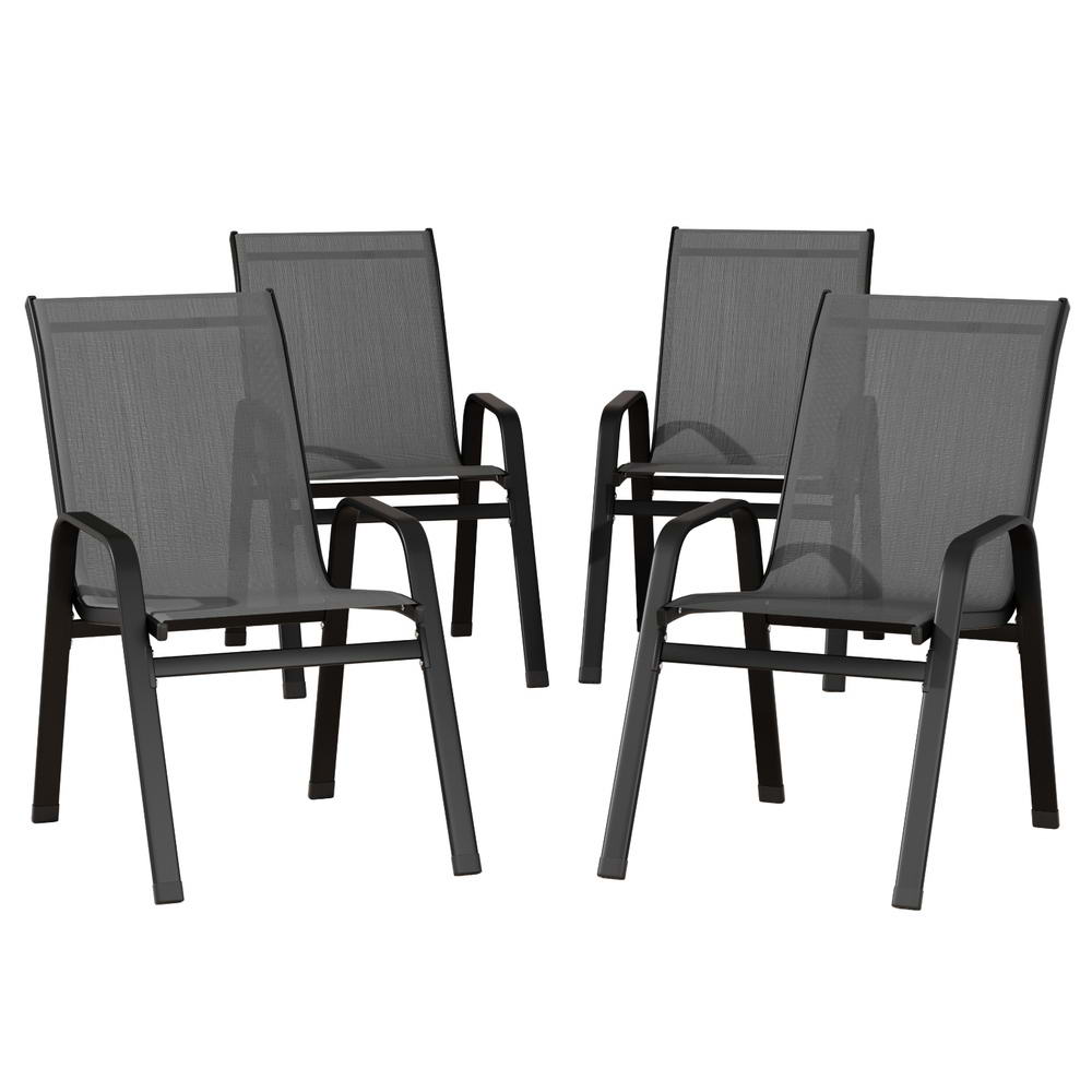 4PC Outdoor Dining Chairs Stackable Lounge Chair Patio Furniture Black - Furniture > Outdoor > Outdoor Chairs - Rivercity House & Home Co. (ABN 18 642 972 209) - Affordable Modern Furniture Australia