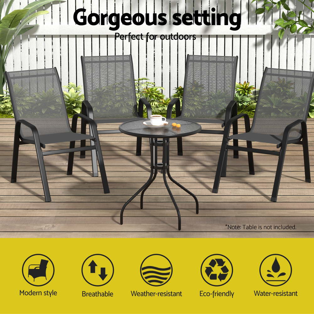 4PC Outdoor Dining Chairs Stackable Lounge Chair Patio Furniture Black - Furniture > Outdoor > Outdoor Chairs - Rivercity House & Home Co. (ABN 18 642 972 209) - Affordable Modern Furniture Australia