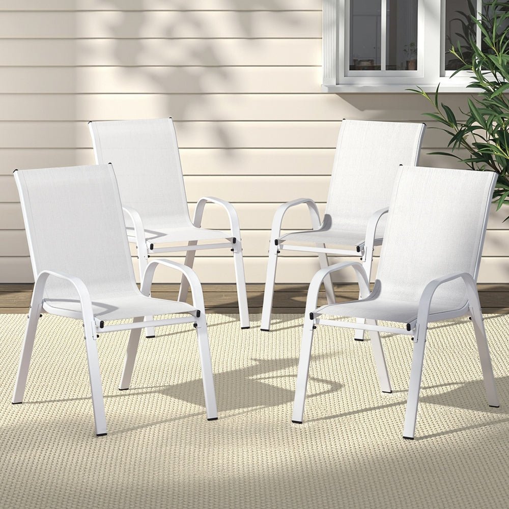4PC Outdoor Dining Chairs Stackable Lounge Chair Patio Furniture White - Furniture > Outdoor > Outdoor Chairs - Rivercity House & Home Co. (ABN 18 642 972 209) - Affordable Modern Furniture Australia