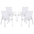 4PC Outdoor Dining Chairs Stackable Lounge Chair Patio Furniture White