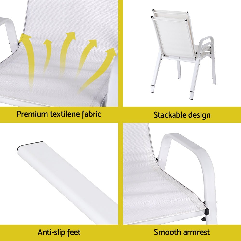 4PC Outdoor Dining Chairs Stackable Lounge Chair Patio Furniture White - Furniture > Outdoor > Outdoor Chairs - Rivercity House & Home Co. (ABN 18 642 972 209) - Affordable Modern Furniture Australia