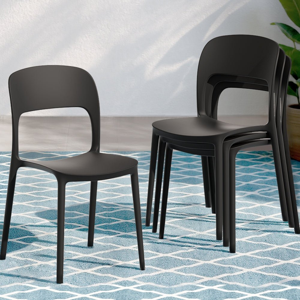 4PC Outdoor Dining Chairs Stackable PP Patio Chair Garden Furniture Black - Furniture > Outdoor > Outdoor Chairs - Rivercity House & Home Co. (ABN 18 642 972 209) - Affordable Modern Furniture Australia