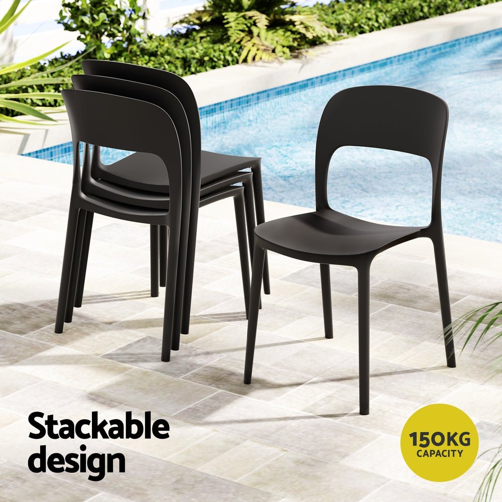 4PC Outdoor Dining Chairs Stackable PP Patio Chair Garden Furniture Black - Furniture > Outdoor > Outdoor Chairs - Rivercity House & Home Co. (ABN 18 642 972 209) - Affordable Modern Furniture Australia