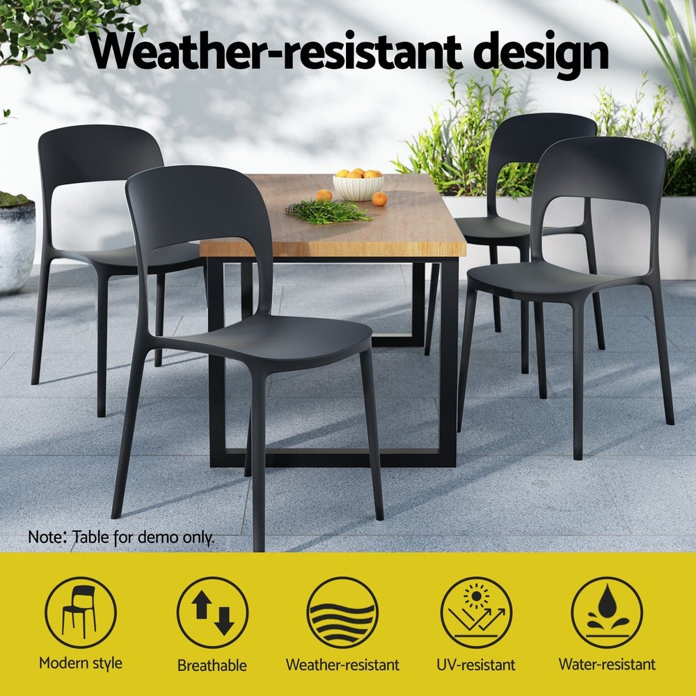 4PC Outdoor Dining Chairs Stackable PP Patio Chair Garden Furniture Black - Furniture > Outdoor > Outdoor Chairs - Rivercity House & Home Co. (ABN 18 642 972 209) - Affordable Modern Furniture Australia