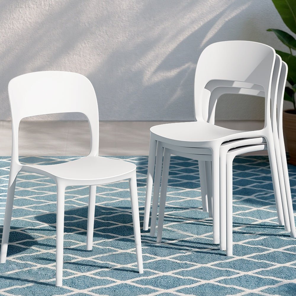4PC Outdoor Dining Chairs Stackable PP Patio Chair Garden Furniture White - Furniture > Outdoor > Outdoor Chairs - Rivercity House & Home Co. (ABN 18 642 972 209) - Affordable Modern Furniture Australia