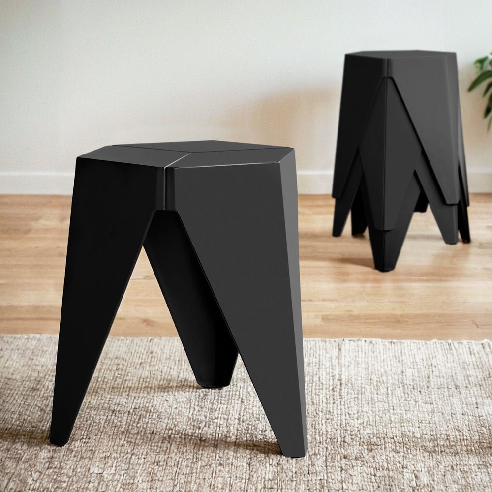 4PC Puzzle Stool Plastic Bar Stools Stackable Black - Furniture > Bar Stools & Chairs > Table & Bar Stools - Rivercity House & Home Co. (ABN 18 642 972 209) - Affordable Modern Furniture Australia