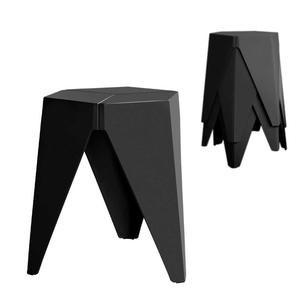 4PC Puzzle Stool Plastic Bar Stools Stackable Black - Furniture > Bar Stools & Chairs > Table & Bar Stools - Rivercity House & Home Co. (ABN 18 642 972 209) - Affordable Modern Furniture Australia