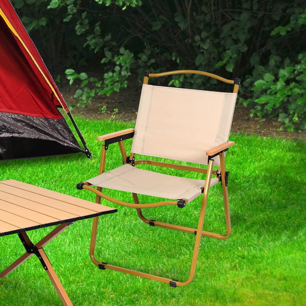4PCS Folding Camping Chairs Lightweight Portable Outdoor - Beige - Rivercity House & Home Co. (ABN 18 642 972 209) - Affordable Modern Furniture Australia