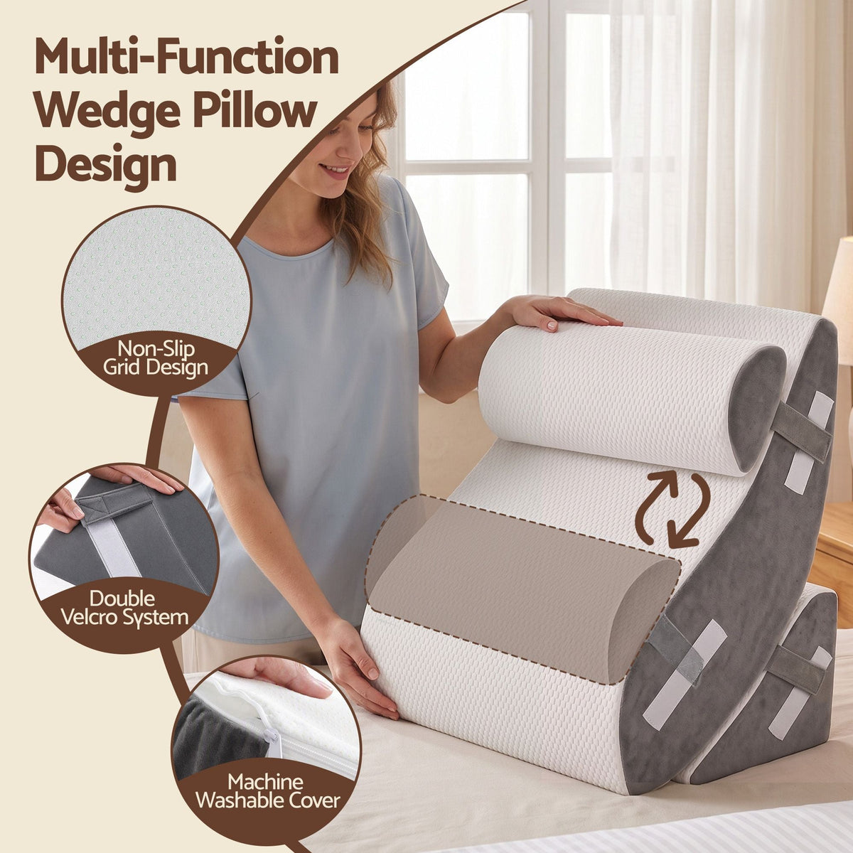 4PCS Orthopedic Bed Wedge Pillow Set with Anti-Slip Velcro System, 30D Gel Memory Foam Support for Acid Reflux and Leg Elevation - Home & Garden > Decor > Cushions & Throws - Rivercity House & Home Co. (ABN 18 642 972 209) - Affordable Modern Furniture Australia