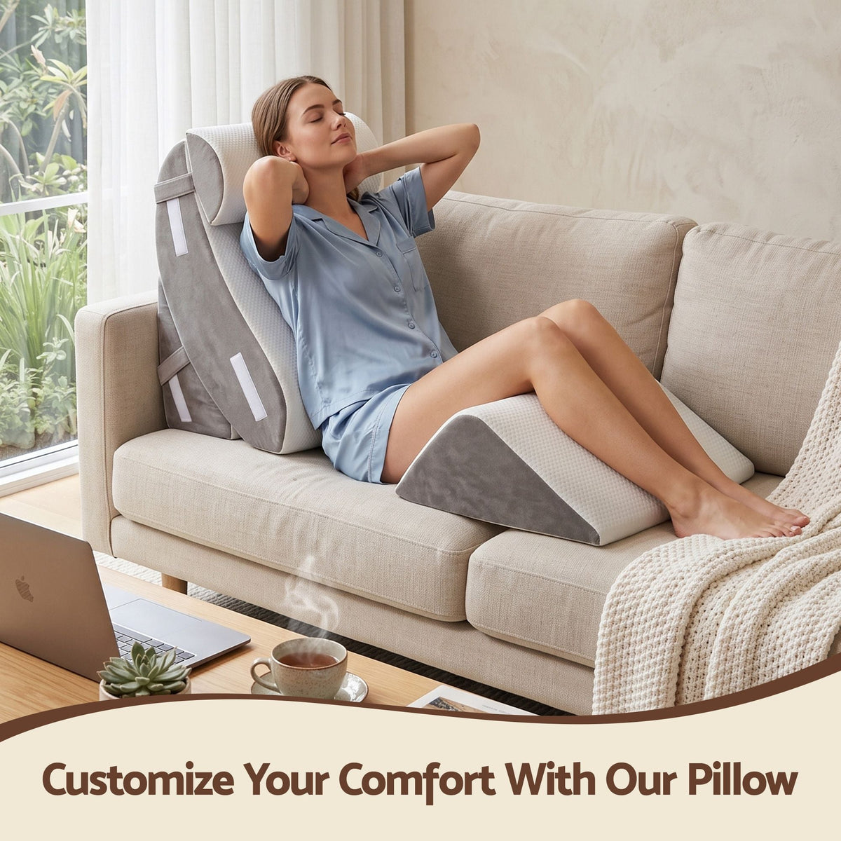 4PCS Orthopedic Bed Wedge Pillow Set with Anti-Slip Velcro System, 30D Gel Memory Foam Support for Acid Reflux and Leg Elevation - Home & Garden > Decor > Cushions & Throws - Rivercity House & Home Co. (ABN 18 642 972 209) - Affordable Modern Furniture Australia