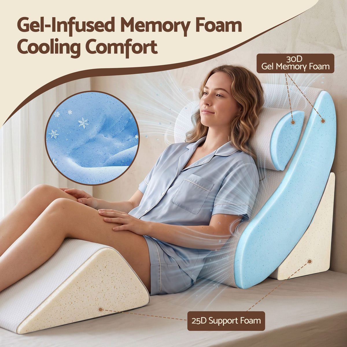 4PCS Orthopedic Bed Wedge Pillow Set with Anti-Slip Velcro System, 30D Gel Memory Foam Support for Acid Reflux and Leg Elevation - Home & Garden > Decor > Cushions & Throws - Rivercity House & Home Co. (ABN 18 642 972 209) - Affordable Modern Furniture Australia