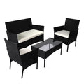 4PCS Outdoor Furniture Set with Cushions and Tempered Glass Tabletop - Black
