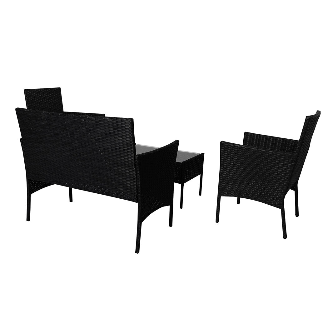 4PCS Outdoor Furniture Set with Cushions and Tempered Glass Tabletop - Black - Rivercity House & Home Co. (ABN 18 642 972 209) - Affordable Modern Furniture Australia