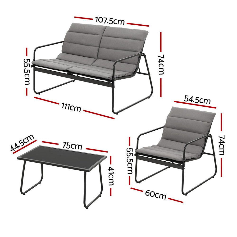 4PCS Outdoor Sofa Set Table and Chairs Cushion textilene Patio Furniture - Furniture > Outdoor > Outdoor Sofas & Lounge Sets - Rivercity House & Home Co. (ABN 18 642 972 209) - Affordable Modern Furniture Australia