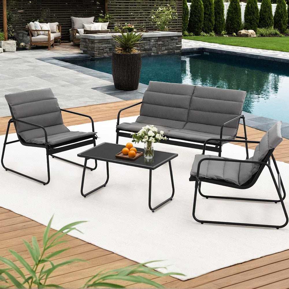 4PCS Outdoor Sofa Set Table and Chairs Cushion textilene Patio Furniture - Furniture > Outdoor > Outdoor Sofas & Lounge Sets - Rivercity House & Home Co. (ABN 18 642 972 209) - Affordable Modern Furniture Australia