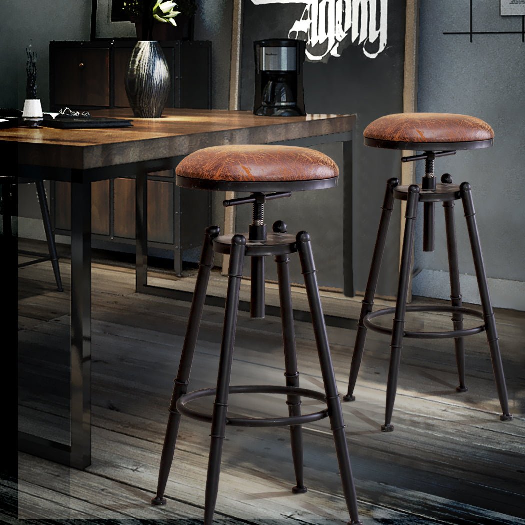 4x Adjustable Industrial Bar Stools with Swivel Seat - Metallic Finish - Rivercity House & Home Co. (ABN 18 642 972 209) - Affordable Modern Furniture Australia