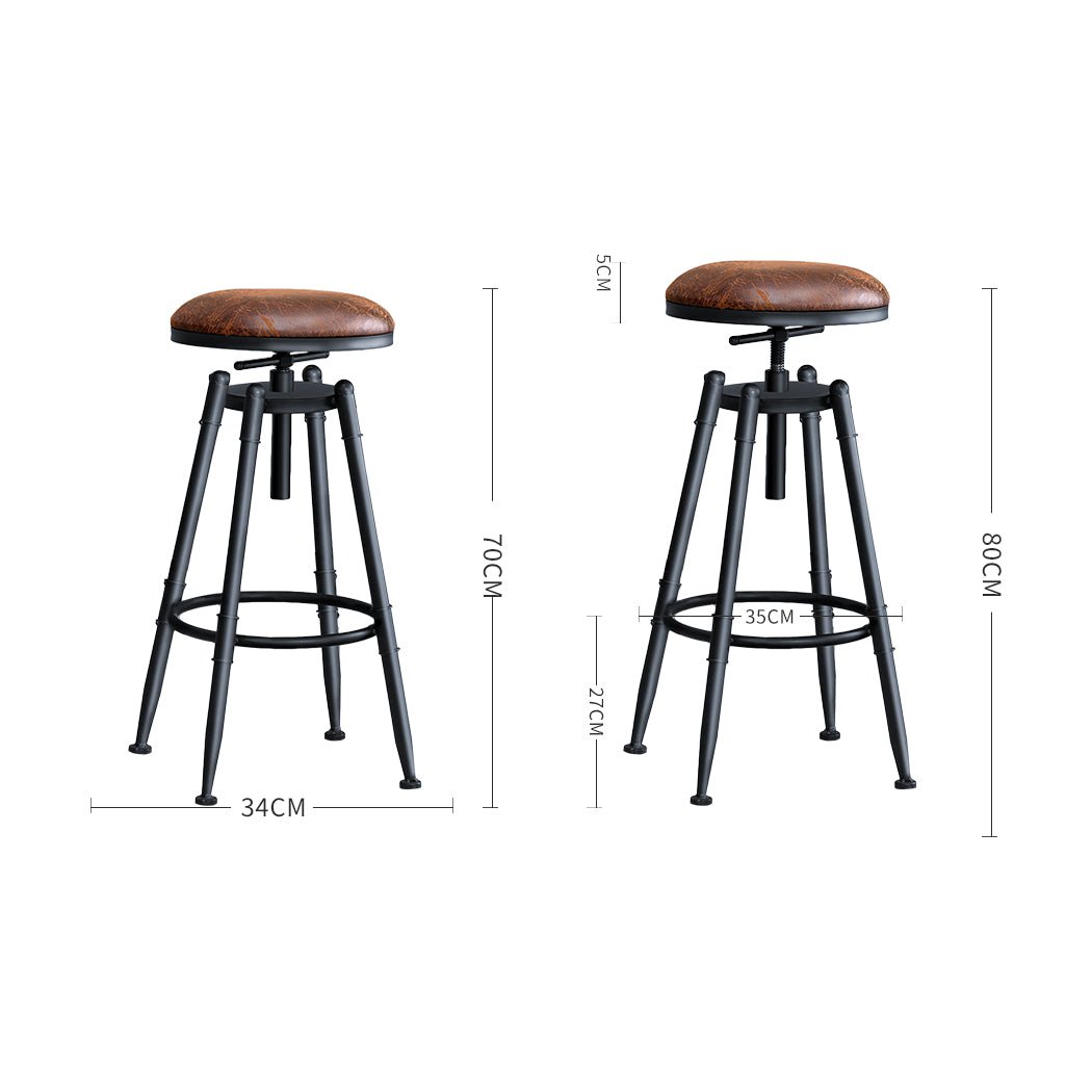 4x Adjustable Industrial Bar Stools with Swivel Seat - Metallic Finish - Rivercity House & Home Co. (ABN 18 642 972 209) - Affordable Modern Furniture Australia
