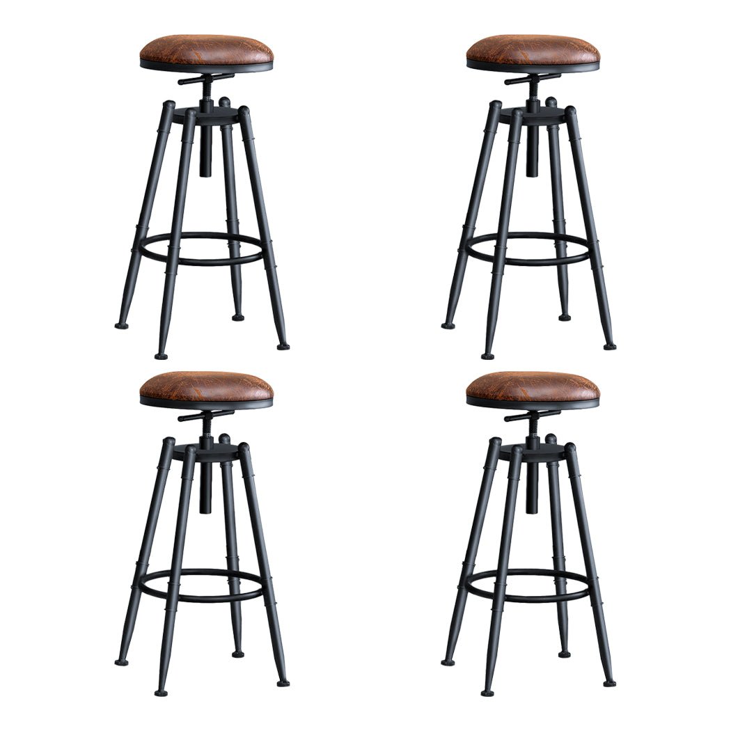 4x Adjustable Industrial Bar Stools with Swivel Seat - Metallic Finish - Rivercity House & Home Co. (ABN 18 642 972 209) - Affordable Modern Furniture Australia