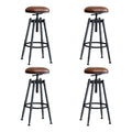 Set of 4 Adjustable Industrial Bar Stools with Swivel Seat - Metallic Finish