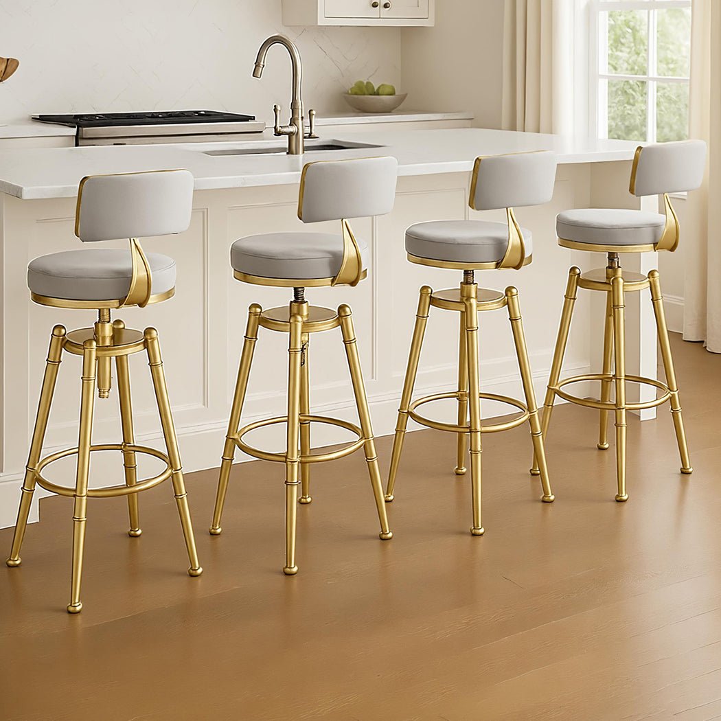 4x Adjustable Swivel Kitchen Bar Stools with Footrest - Grey - Rivercity House & Home Co. (ABN 18 642 972 209) - Affordable Modern Furniture Australia