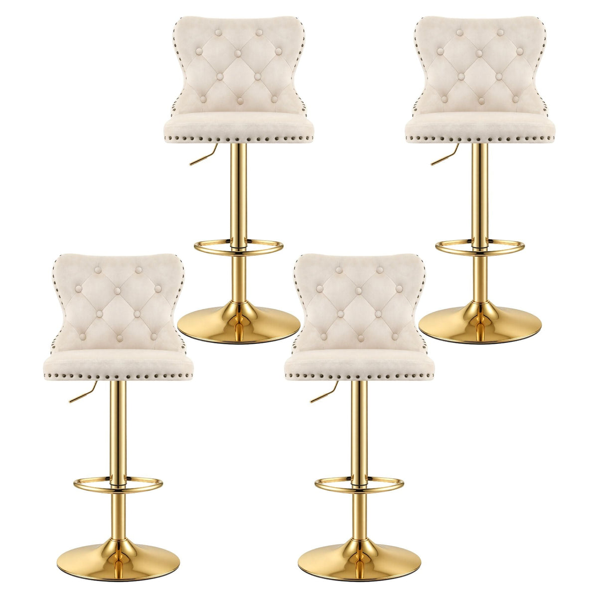4x Adjustable Velvet Bar Stools with Nailhead Trim - Ivory - Furniture > Bar Stools & Chairs > Table & Bar Stools - Rivercity House & Home Co. (ABN 18 642 972 209) - Affordable Modern Furniture Australia