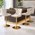 4x Adjustable Velvet Bar Stools with Nailhead Trim - Ivory