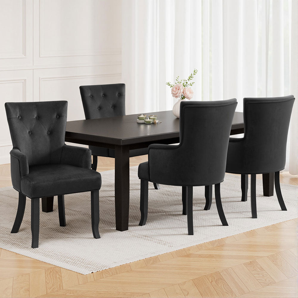 4x Artiss Dining Chairs Velvet French Provincial Armchair Black - Furniture > Bar Stools & Chairs > Arm Chairs & Recliners - Rivercity House & Home Co. (ABN 18 642 972 209) - Affordable Modern Furniture Australia