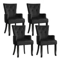 Set of 4 Dining Chairs Velvet French Provincial Armchair Black