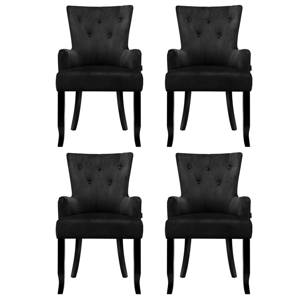 4x Artiss Dining Chairs Velvet French Provincial Armchair Black - Furniture > Bar Stools & Chairs > Arm Chairs & Recliners - Rivercity House & Home Co. (ABN 18 642 972 209) - Affordable Modern Furniture Australia
