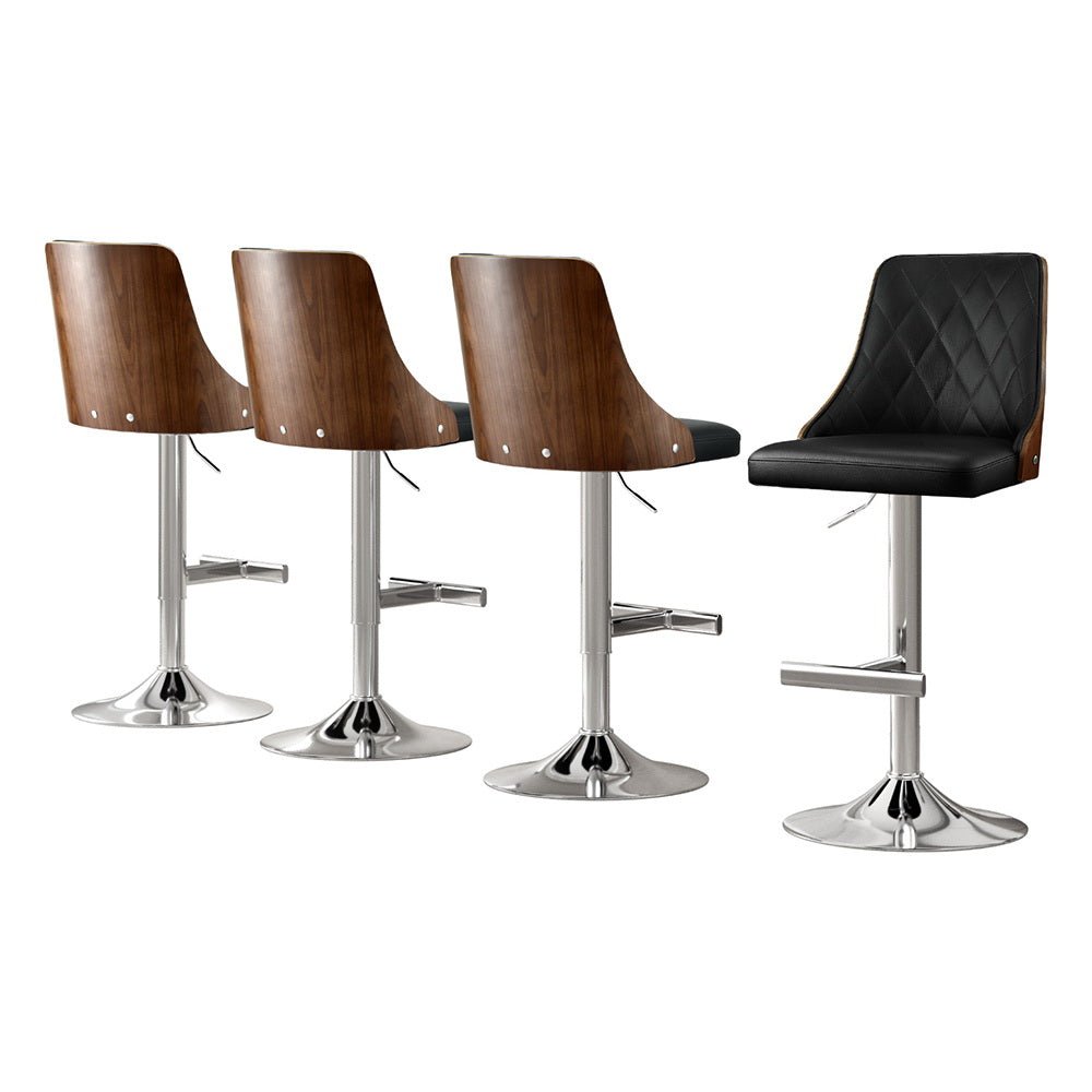 4X Bar Stool Wood Swivel Adjustable Kitchen Counter Stool Leather Black - Furniture > Bar Stools & Chairs > Table & Bar Stools - Rivercity House & Home Co. (ABN 18 642 972 209) - Affordable Modern Furniture Australia