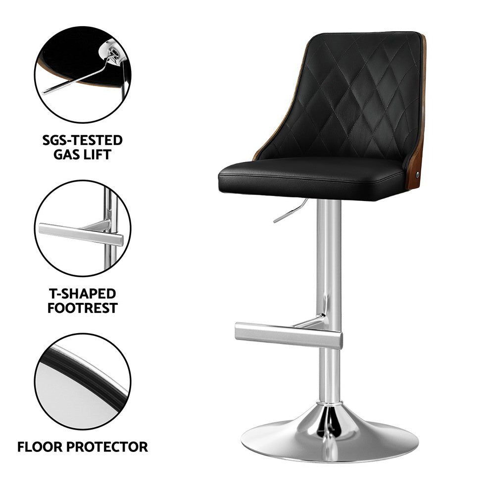 4X Bar Stool Wood Swivel Adjustable Kitchen Counter Stool Leather Black - Furniture > Bar Stools & Chairs > Table & Bar Stools - Rivercity House & Home Co. (ABN 18 642 972 209) - Affordable Modern Furniture Australia