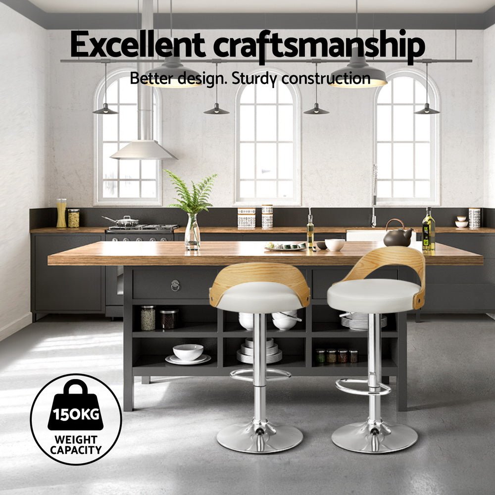 4x Bar Stools Adjustable Leather Padded White - Furniture > Bar Stools & Chairs > Arm Chairs & Recliners - Rivercity House & Home Co. (ABN 18 642 972 209) - Affordable Modern Furniture Australia