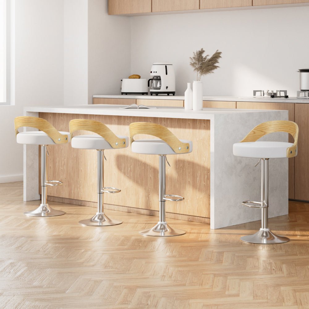 4x Bar Stools Adjustable Leather Padded White - Furniture > Bar Stools & Chairs > Arm Chairs & Recliners - Rivercity House & Home Co. (ABN 18 642 972 209) - Affordable Modern Furniture Australia