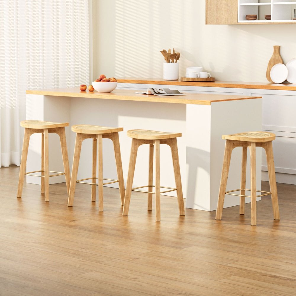 4x Bar Stools Bamboo Rattan Stool Counter Chair Kitchen Barstools - Furniture > Bar Stools & Chairs > Table & Bar Stools - Rivercity House & Home Co. (ABN 18 642 972 209) - Affordable Modern Furniture Australia