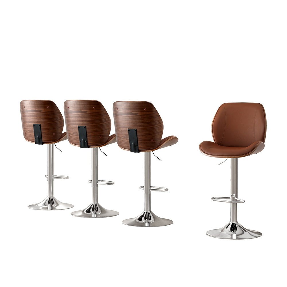 4X Bar Stools Bentwood Adjustable Kitchen Counter Chair Leather Brown - Furniture > Bar Stools & Chairs > Table & Bar Stools - Rivercity House & Home Co. (ABN 18 642 972 209) - Affordable Modern Furniture Australia