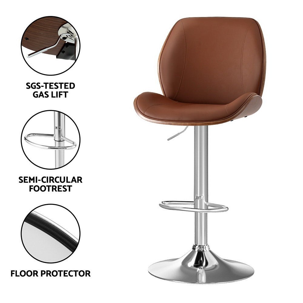 4X Bar Stools Bentwood Adjustable Kitchen Counter Chair Leather Brown - Furniture > Bar Stools & Chairs > Table & Bar Stools - Rivercity House & Home Co. (ABN 18 642 972 209) - Affordable Modern Furniture Australia