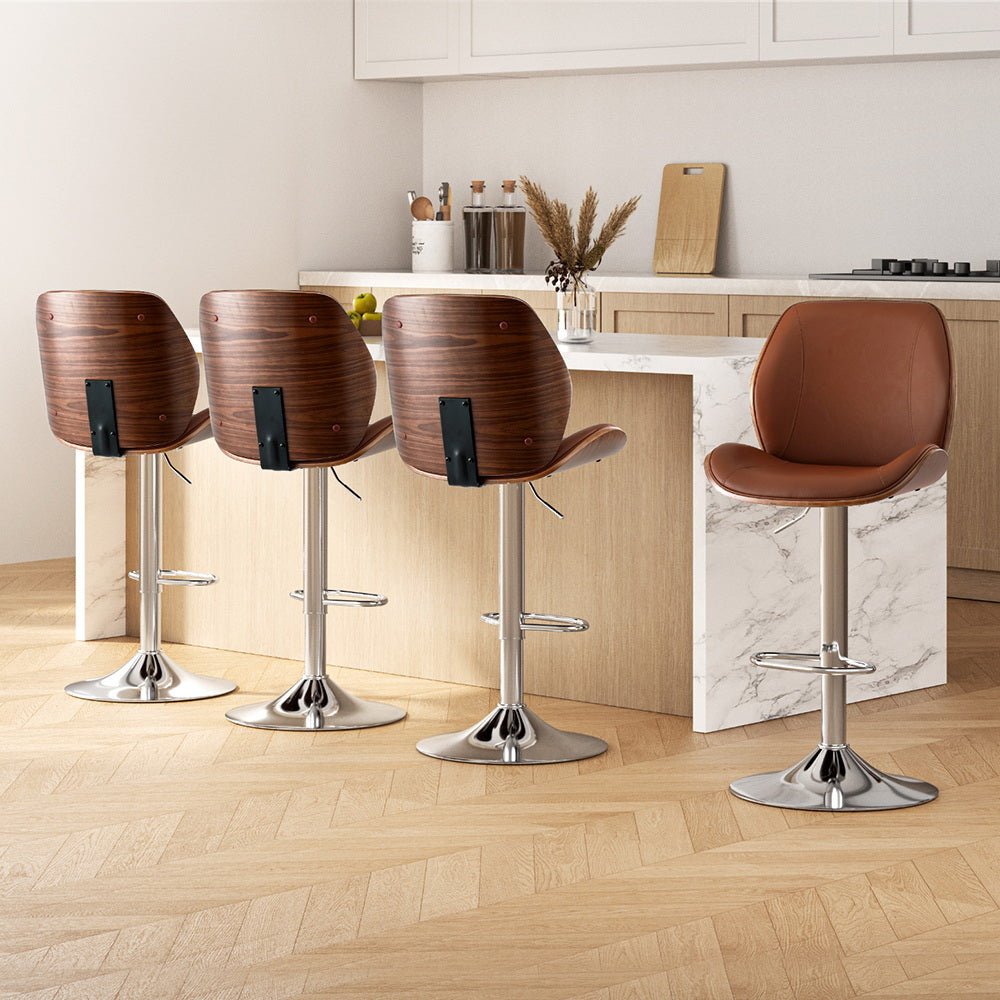 4X Bar Stools Bentwood Adjustable Kitchen Counter Chair Leather Brown - Furniture > Bar Stools & Chairs > Table & Bar Stools - Rivercity House & Home Co. (ABN 18 642 972 209) - Affordable Modern Furniture Australia