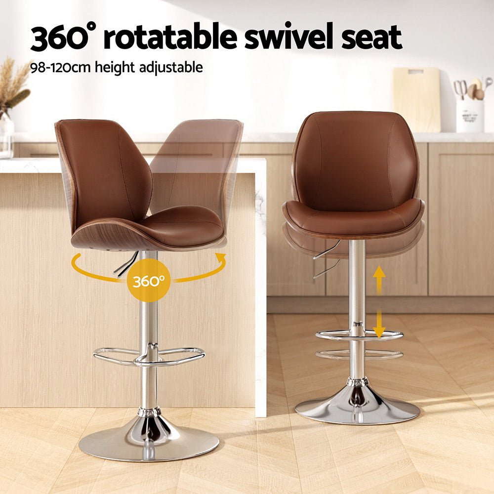 4X Bar Stools Bentwood Adjustable Kitchen Counter Chair Leather Brown - Furniture > Bar Stools & Chairs > Table & Bar Stools - Rivercity House & Home Co. (ABN 18 642 972 209) - Affordable Modern Furniture Australia