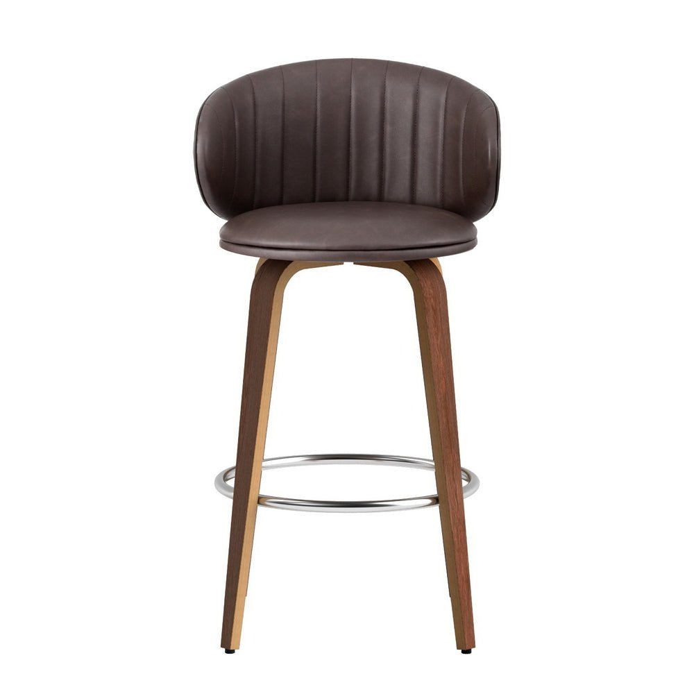 4x Bar Stools Dining Chairs Contoured Leather Wood Stool - Furniture > Bar Stools & Chairs > Table & Bar Stools - Rivercity House & Home Co. (ABN 18 642 972 209) - Affordable Modern Furniture Australia