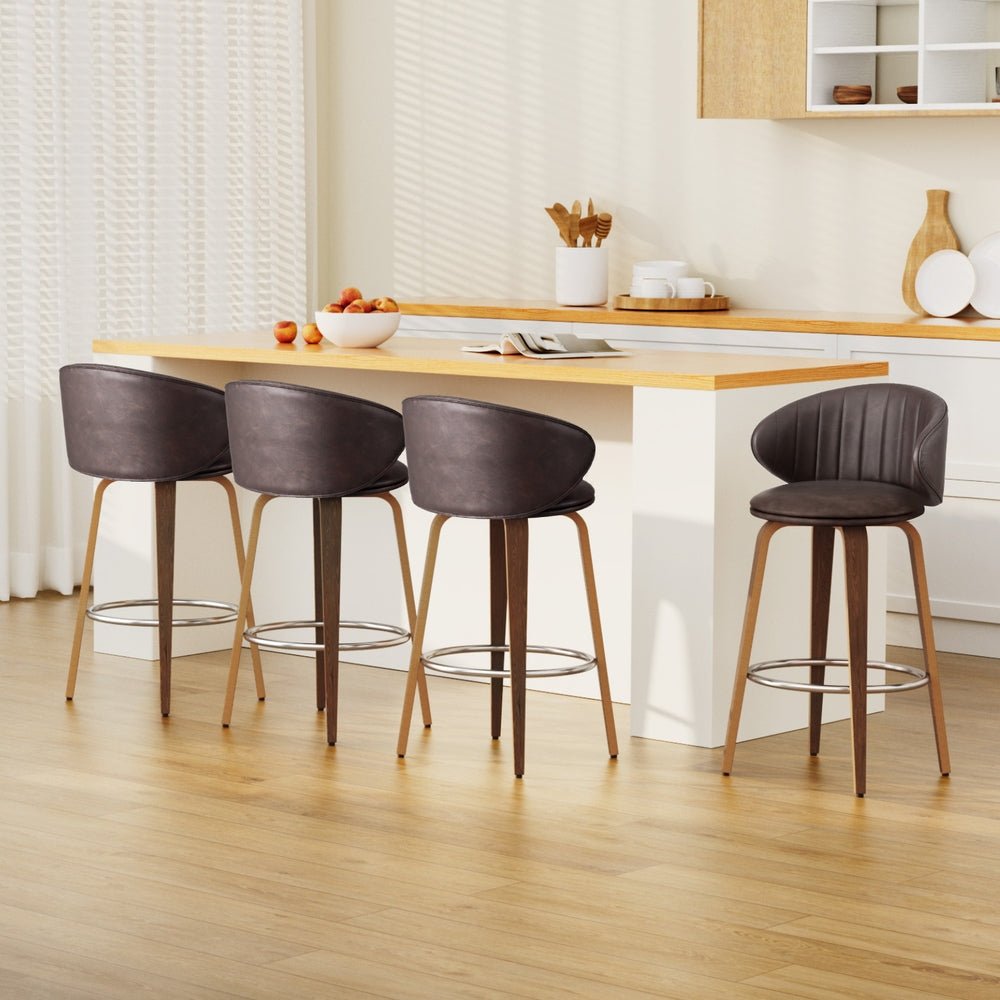 4x Bar Stools Dining Chairs Contoured Leather Wood Stool - Furniture > Bar Stools & Chairs > Table & Bar Stools - Rivercity House & Home Co. (ABN 18 642 972 209) - Affordable Modern Furniture Australia