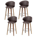 Set of 4 Luella Bar Stools – Brown Leather & Walnut Wood Finish (65cm Seat Height)