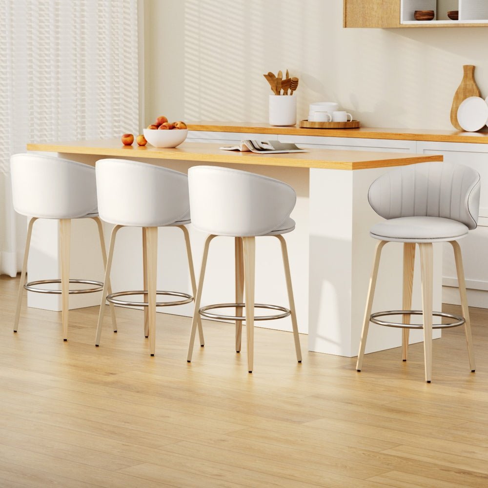 4x Bar Stools Dining Chairs Contoured Leather Wood Stool - Furniture > Bar Stools & Chairs > Table & Bar Stools - Rivercity House & Home Co. (ABN 18 642 972 209) - Affordable Modern Furniture Australia