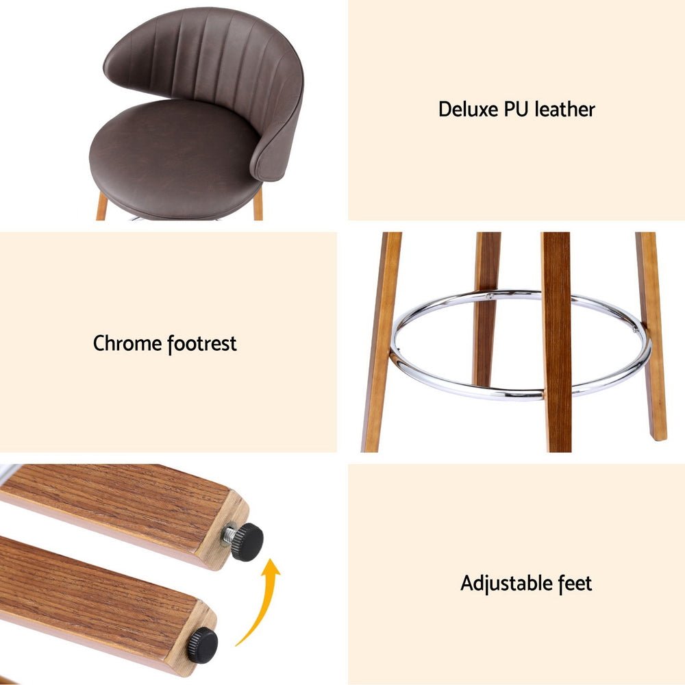 4x Bar Stools Dining Chairs Contoured Leather Wood Stool - Furniture > Bar Stools & Chairs > Table & Bar Stools - Rivercity House & Home Co. (ABN 18 642 972 209) - Affordable Modern Furniture Australia