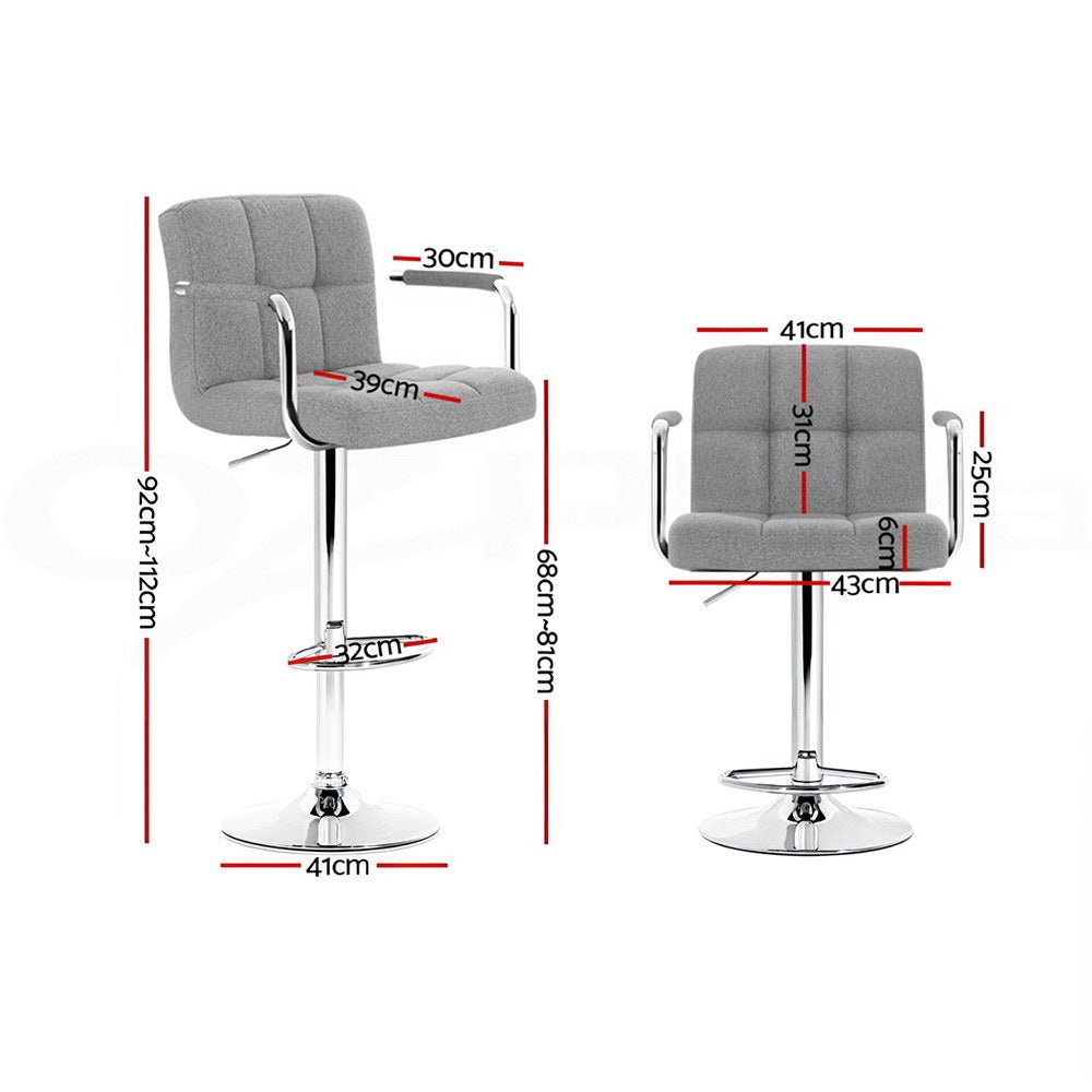4x Bar Stools Fabric Gas Lift w/Armrest Grey - Furniture > Bar Stools & Chairs > Table & Bar Stools - Rivercity House & Home Co. (ABN 18 642 972 209) - Affordable Modern Furniture Australia