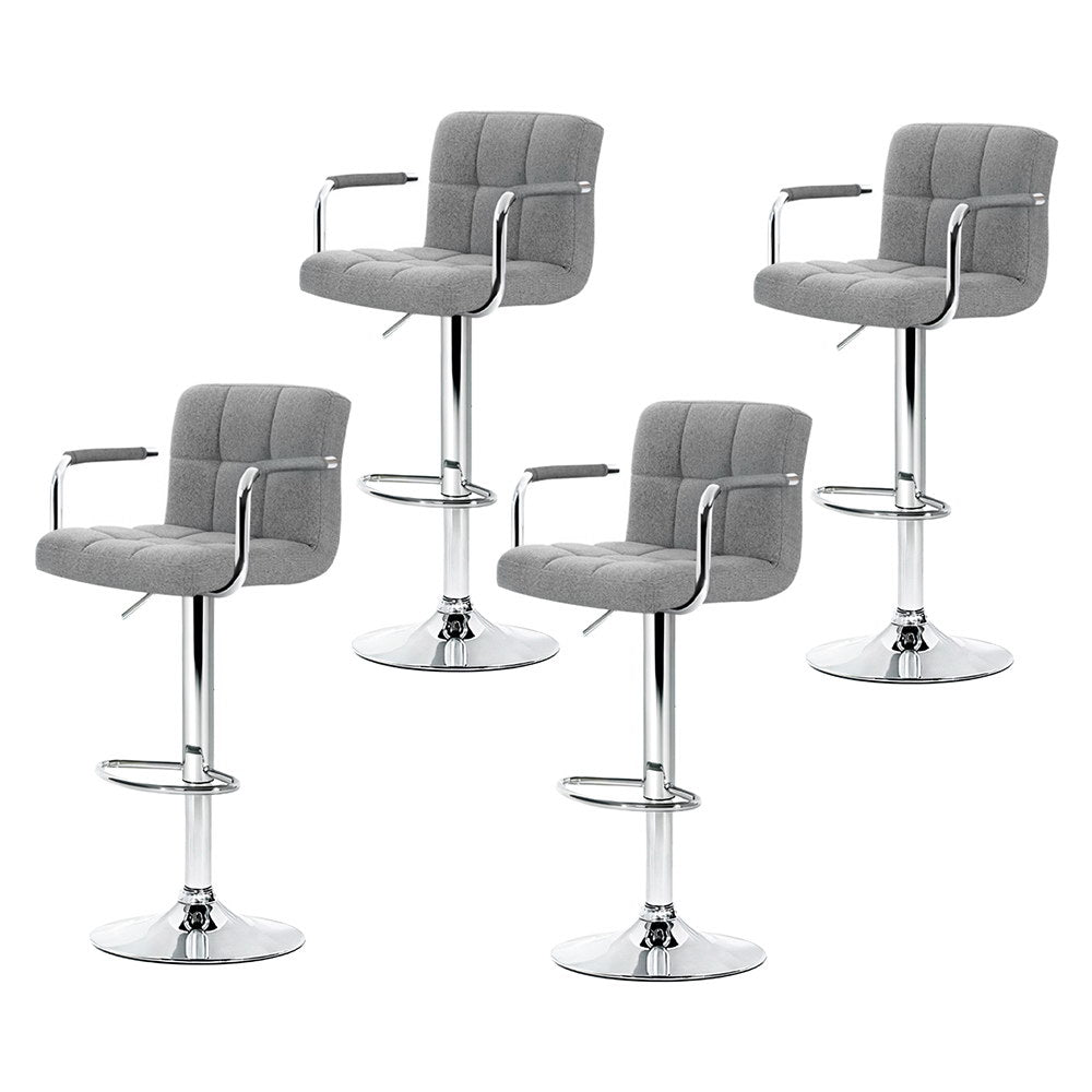 4x Bar Stools Fabric Gas Lift w/Armrest Grey - Furniture > Bar Stools & Chairs > Table & Bar Stools - Rivercity House & Home Co. (ABN 18 642 972 209) - Affordable Modern Furniture Australia