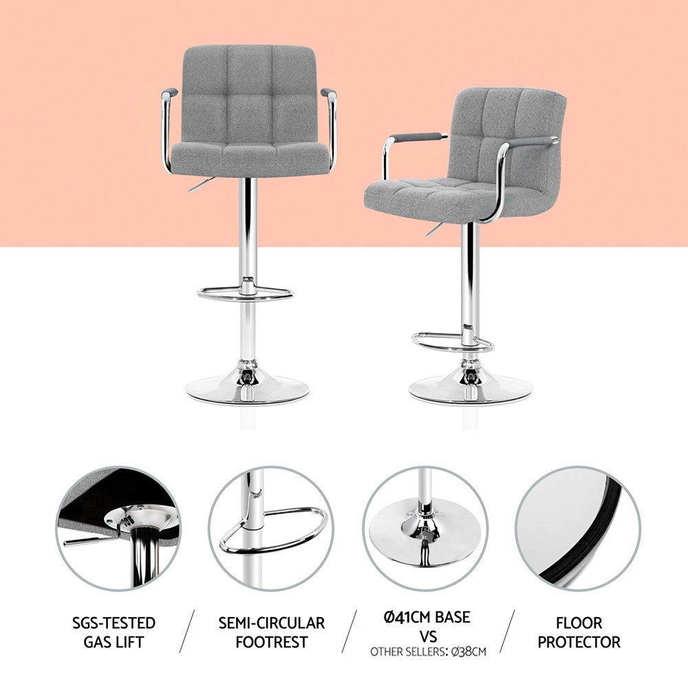 4x Bar Stools Fabric Gas Lift w/Armrest Grey - Furniture > Bar Stools & Chairs > Table & Bar Stools - Rivercity House & Home Co. (ABN 18 642 972 209) - Affordable Modern Furniture Australia