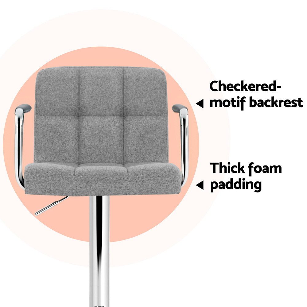 4x Bar Stools Fabric Gas Lift w/Armrest Grey - Furniture > Bar Stools & Chairs > Table & Bar Stools - Rivercity House & Home Co. (ABN 18 642 972 209) - Affordable Modern Furniture Australia