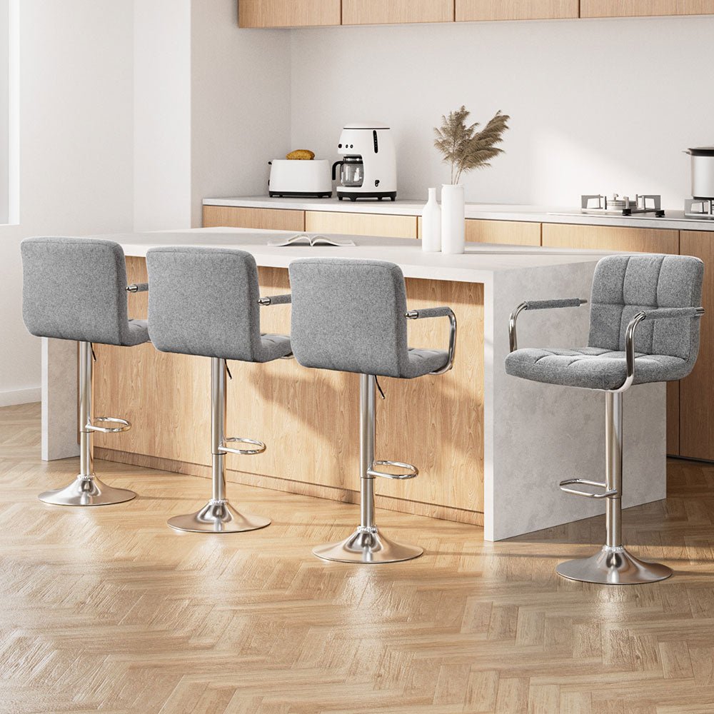 4x Bar Stools Fabric Gas Lift w/Armrest Grey - Furniture > Bar Stools & Chairs > Table & Bar Stools - Rivercity House & Home Co. (ABN 18 642 972 209) - Affordable Modern Furniture Australia